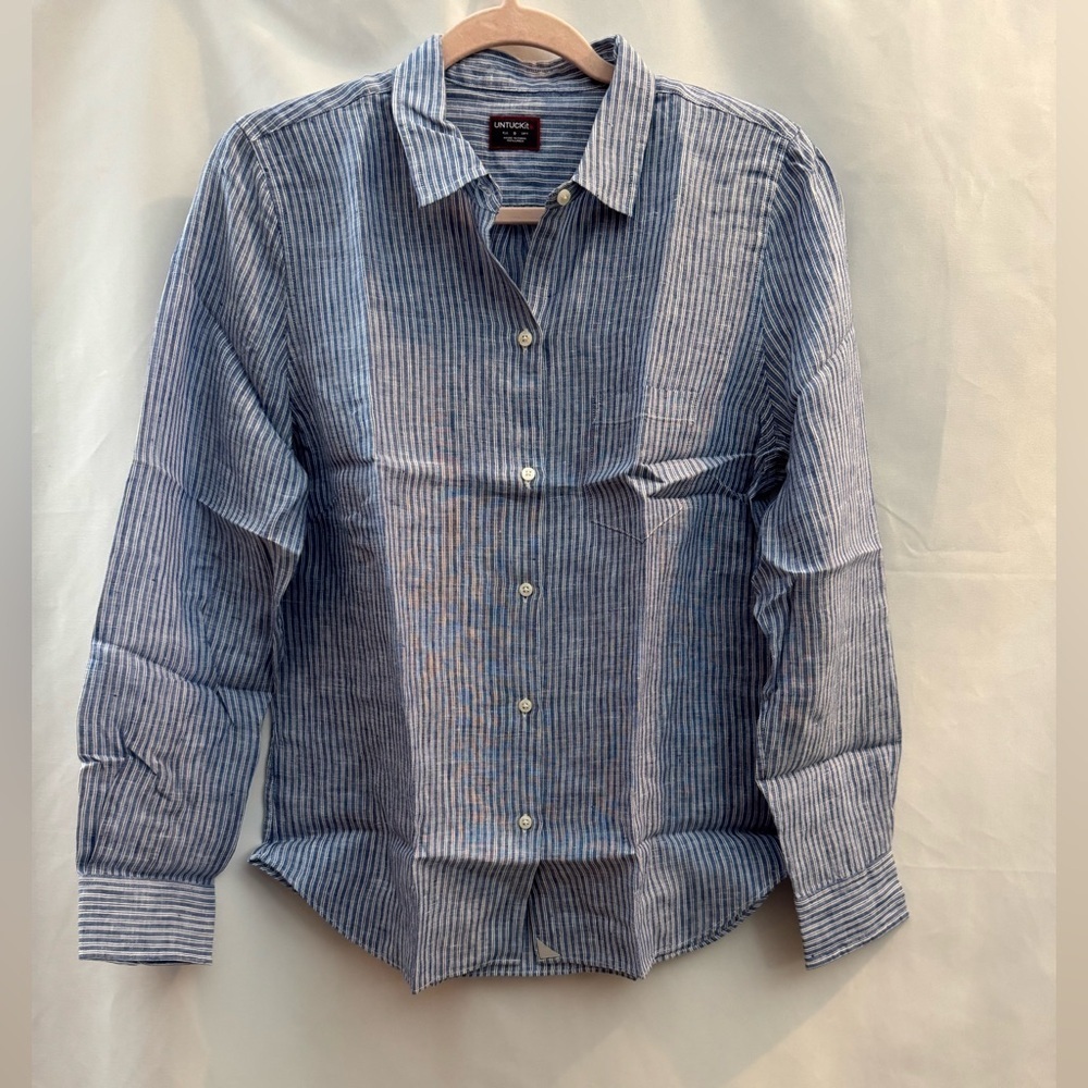 Untuckit Villa Fiore Long Sleeve Button Down Blue & White Stripe